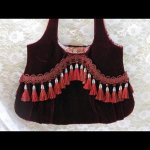 Bohemian Fringed Red Velvet Bag Boho Gypsy Hippie Accessories Shoulder Bag